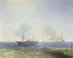 Айвазовский И. К. Бой парохода «Веста» с турецким броненосцем «Фехти-Буленд» в Чёрном море 11 июля 1877 года