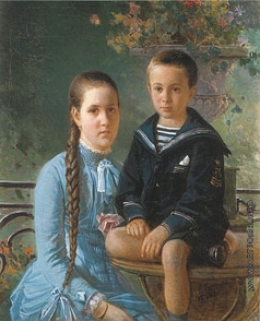 Ге Н. Н. Портрет дочери и сына О.П. Волконской