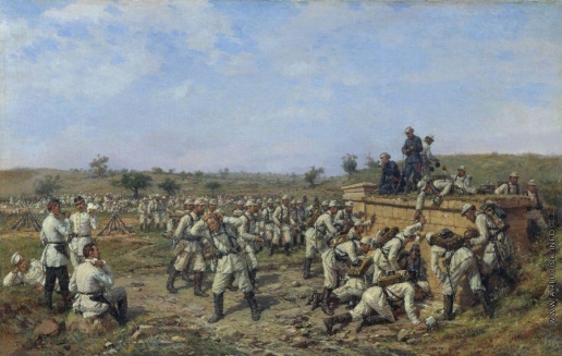 Ковалевский П. О. Привал 140-го пехотного Зарайского полка 35-й пехотной дивизии. 1877 год