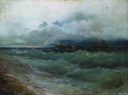 Айвазовский И. К. Корабли в бурном море. Восход солнца