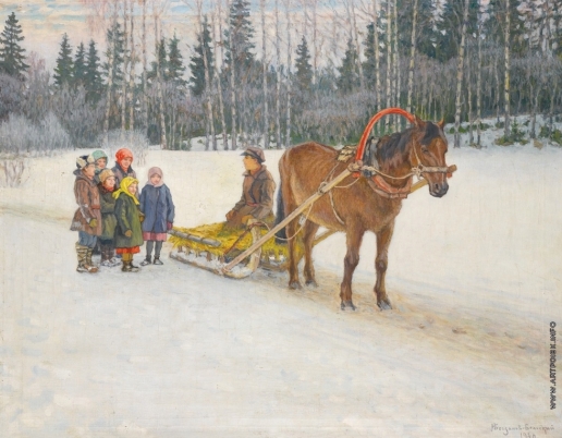 Богданов-Бельский Н. П. Дети с санями зимой