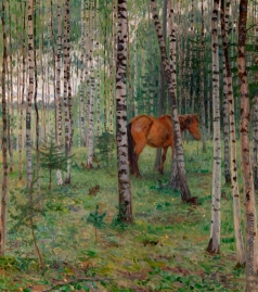 Богданов-Бельский Н. П. Лошадь в берёзовой роще