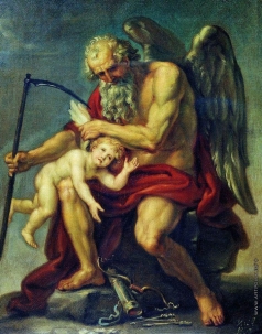 Акимов И. А. Сатурн с косой, сидящий на камне и обрезающий крылья Амуру