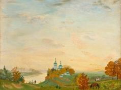 Кустодиев Б. М. Над рекой. Осень