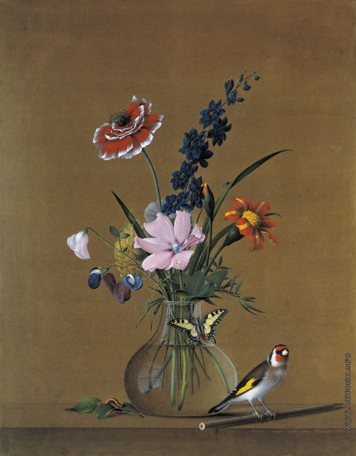 Толстой Ф. П. Букет цветов, бабочка и птичка