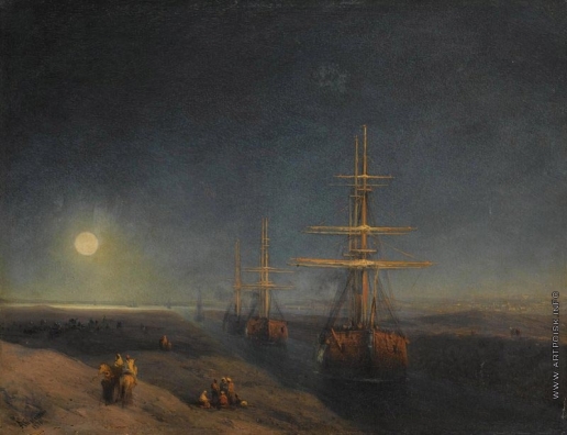 Айвазовский И. К. Корабли, проходящие по каналу лунной ночью
