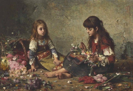 Харламов А. А. Две девочки в окружении цветов