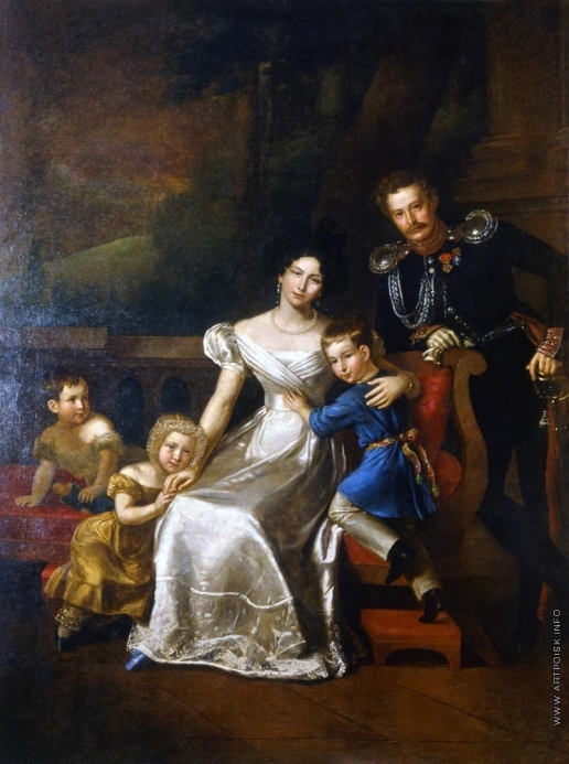 Митуар Б. Портрет И.И. Неплюева, адъютанта графа И.И. Дибич-Забайкальского, с женой и тремя детьми