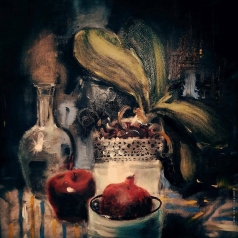 Лапшина Д. Ночной натюрморт с яблоком и орхидеей