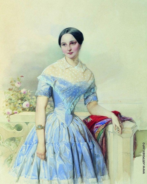 Гау В. И. Портрет неизвестной дамы в голубом платье и с красной шалью