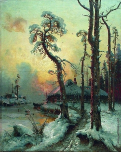 Клевер Ю. Ю. Зимний пейзаж с рекой и домами