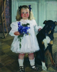 Кустодиев Б. М. Портрет Ирины Кустодиевой с собакой Шумкой