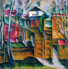 Лентулов А. В. Пейзаж с белым домом и желтыми воротами. 1920-