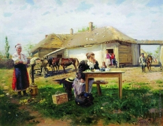 Маковский В. Е. Приезд учительницы в деревню. 1896-