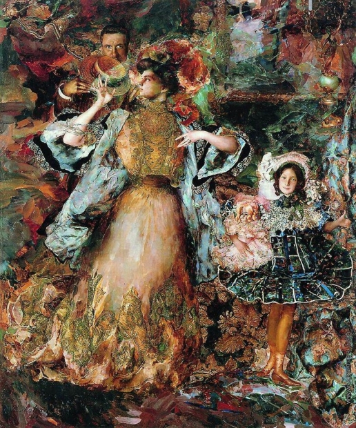 Малявин Ф. А. Автопортрет с женой и дочерью