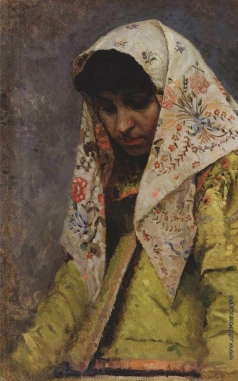 Нестеров М. В. Голова молодой женщины в узорчатом платке