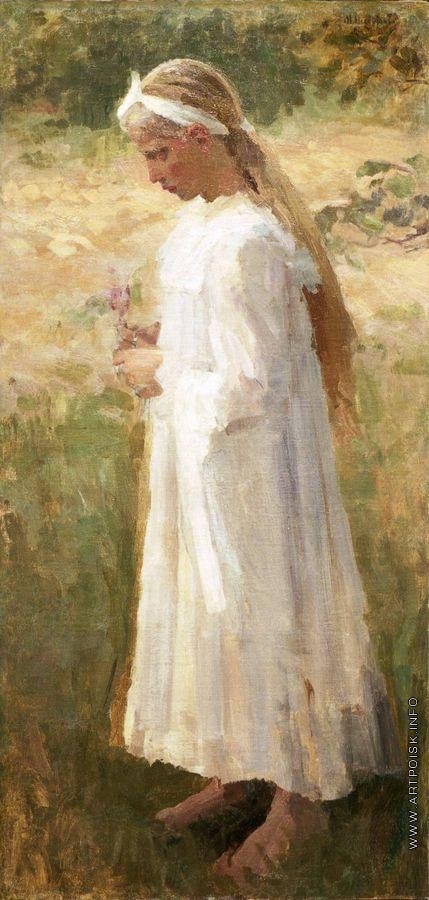 Нестеров М. В. Девочка в белом платье и с цветком в руках