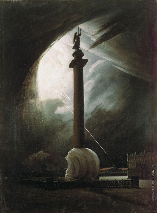 Раев В. Е. Александровская колонна во время грозы