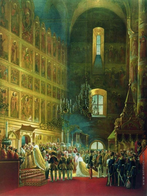 Тимм В. Ф. Священнейшее миропомазание государя императора Александра II во время его коронования в Успенском соборе Московского Кремля 26 августа 1856 года