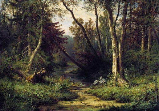 Шишкин И. И. Лесной пейзаж с цаплями